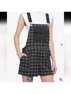 Hot Topic Black & White Plaid Shortalls #2223
